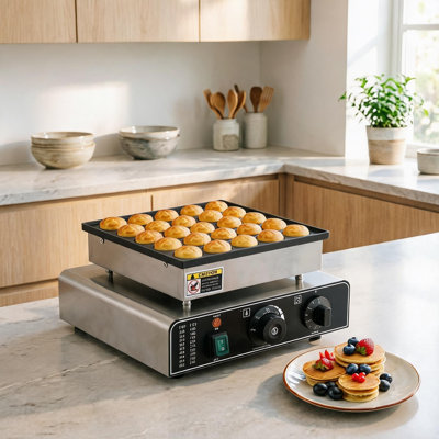 Machine à crêpes et gaufres à 25 trous, assiettes rondes et antiadhésives en forme de cœur, trous de 1,8 / 1,6 po, contrôle de la température de 50 à 300 ℃
