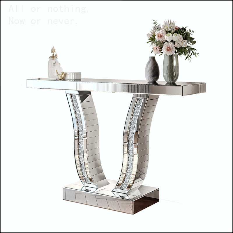 Table d'entrée pleine grandeur à miroir, Base courbée recouverte de pierre