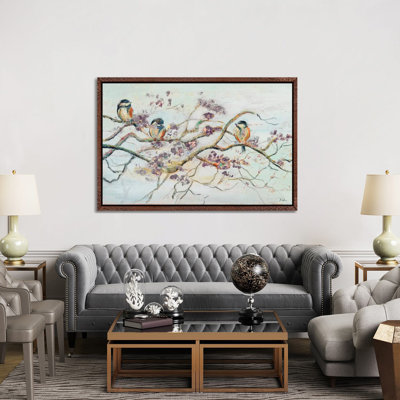 Birds On Cherry Blossom Branch by Patricia Pinto - Print on Canvas