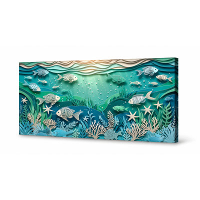 Art mural sur toile de bord de mer océanique, impression sur toile enveloppée de vie marine sous-marine, décoration murale marine bleue pour le salon, la chambre d'enfant, la salle de bain et la maison de plage