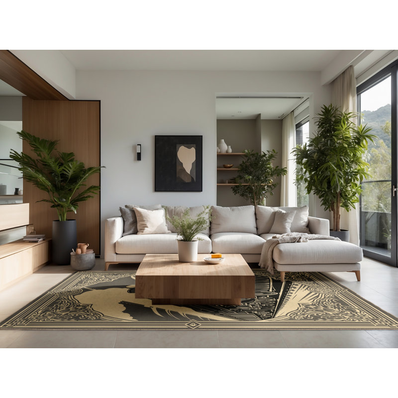 Tapis oriental doux et moelleux à motif train rétro en gris - beige, 6 x 9