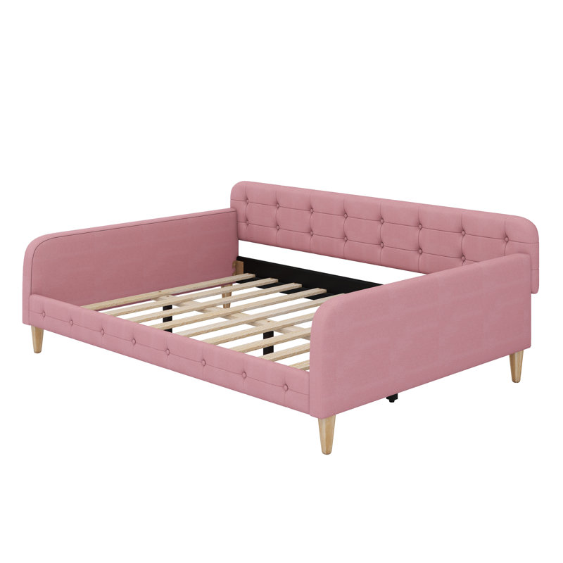 Lit de jour double rembourré pleine grandeur avec 4 pieds de soutien, beige, Complet/Double, Blanc