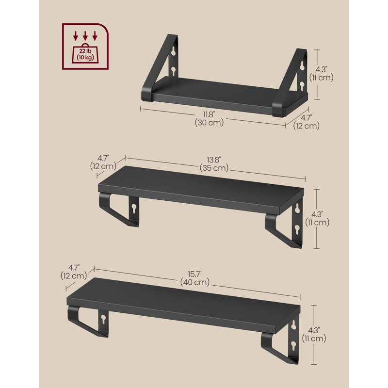 Seaford 3 Piece Bracket Shelf, Ink Black