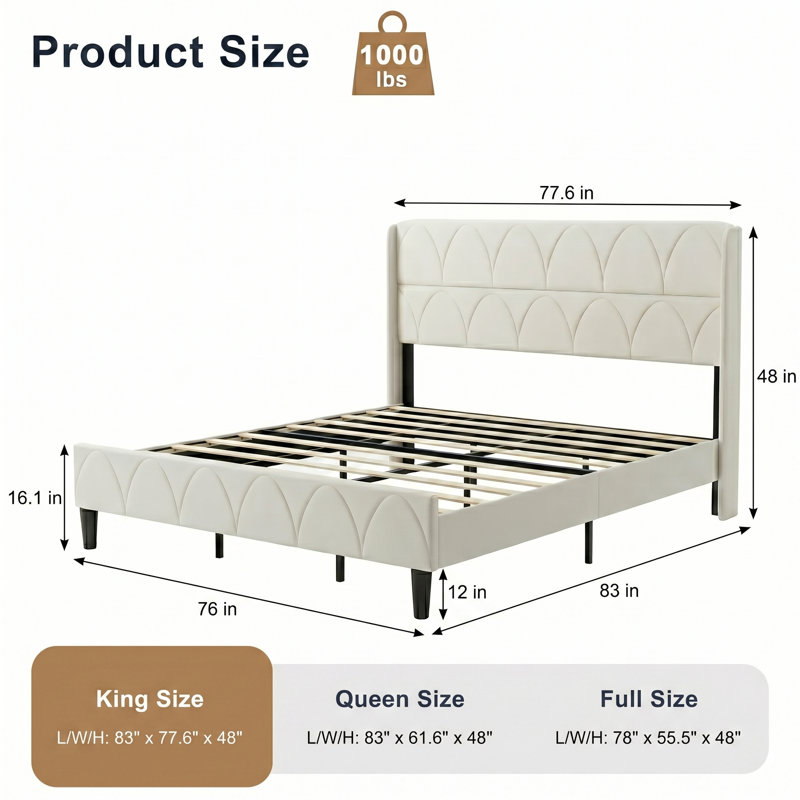 Lit tapissier Modern Modern, Cream, King