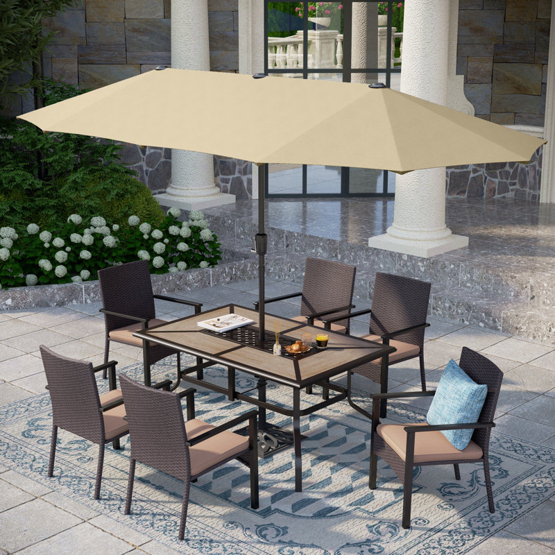 Leonard 6 - Person Patio Dining Set with Rectangular Table , Cushions Included