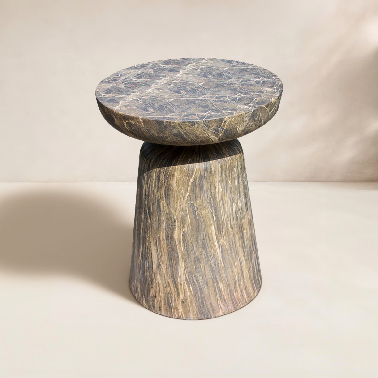 Zofia Composite Pedestal Black Marble Accent Table, Granite
