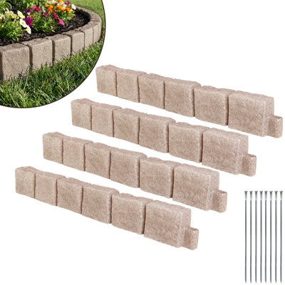 Bordure de paysage en fausse pierre - bordure de jardin à fleurs 4 pièces L 46,85 po x l 3,94 po x H 6 po avec une longueur totale de 14,8 pi - Bordure en fausse pierre pour l'aménagement paysager