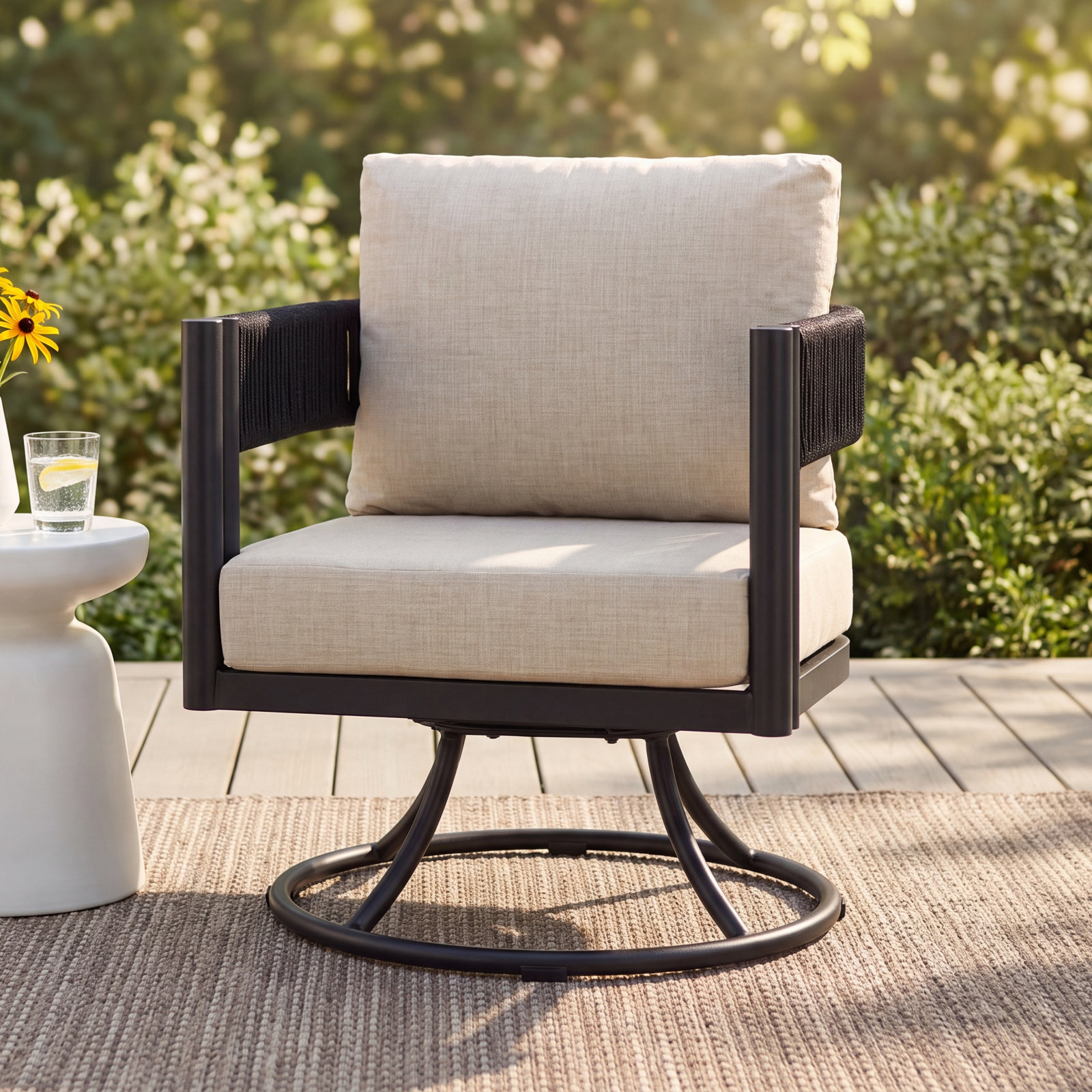 Viola Swivel Patio Lounge Chair, Taupe