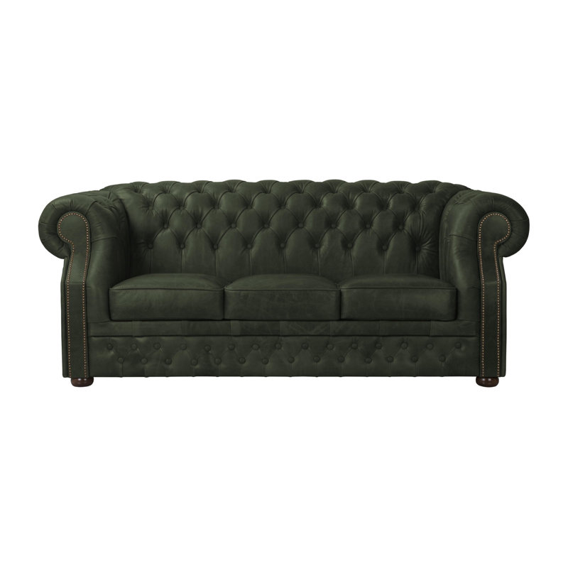 Tanesia 4 Seater Genuine Leather Sofa, 80cm H x 200cm W x 90cm D, Green
