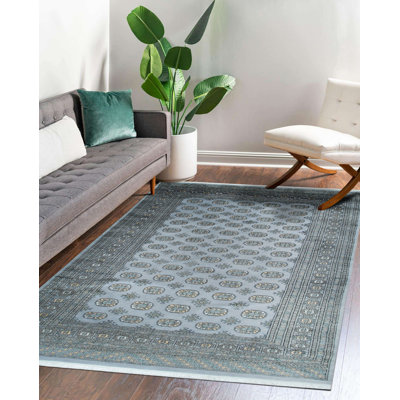Grey Hand-Knotted Wool Classic Bukhara Area Rug