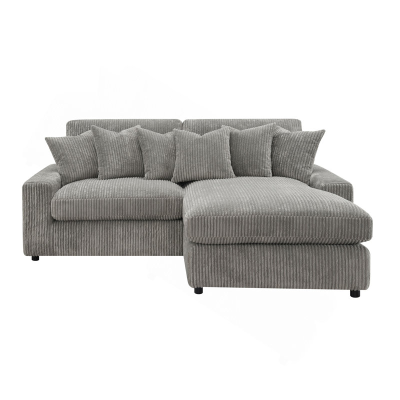 Canapé modulaire réversible en velours côtelé gris Tavia avec 6 coussins