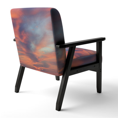 'Hamzah - Red Sky Cloud In Ocean - Upholstered Landscapes Accent Arm Chair