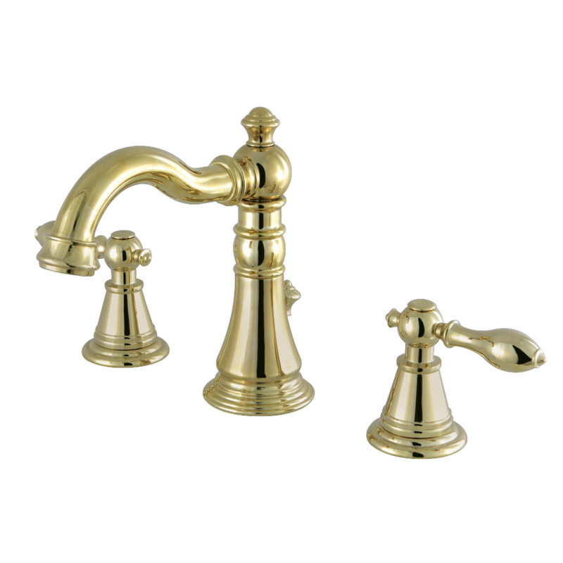 Kingston Brass English Classic Two-Handle 3-Hole Deck Mount Widespread Bathroom Faucet with Pop-Up Drain, Polished Brass