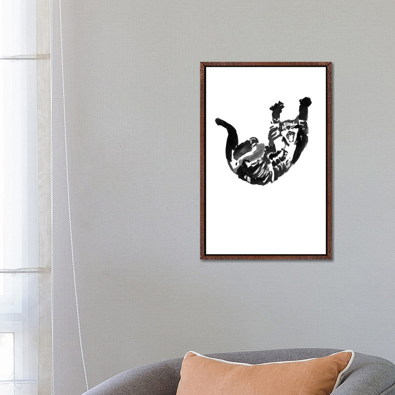 Falling Cat by Péchane - Print on Canvas, 66.04 cm H x 45.72 cm W, Classic Brown Wood Framed