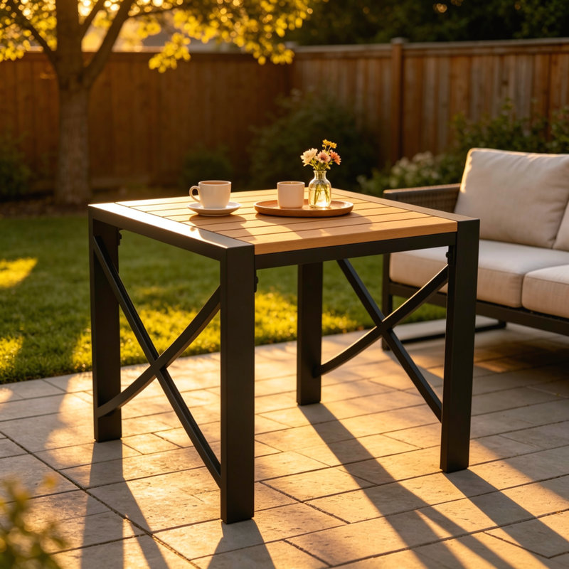 Table de bout extérieure noire en métal robuste, table d'appoint 18,9 pouces résistante aux intempéries pour terrasse de balcon