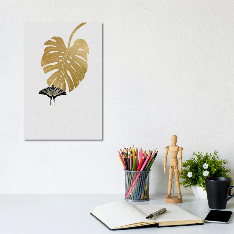 Butterfly & Monstera - Wrapped Canvas Painting, 30.48cm H x 20.32cm W x 1.91cm D