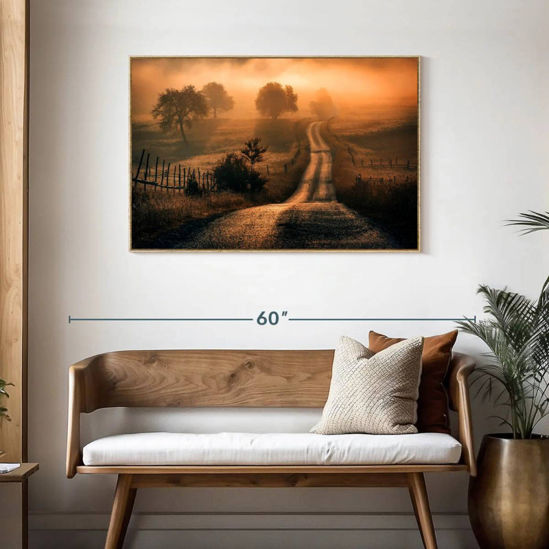 Champ de brouillard, Cadre flottant en bois naturel, 43 po x 29 po