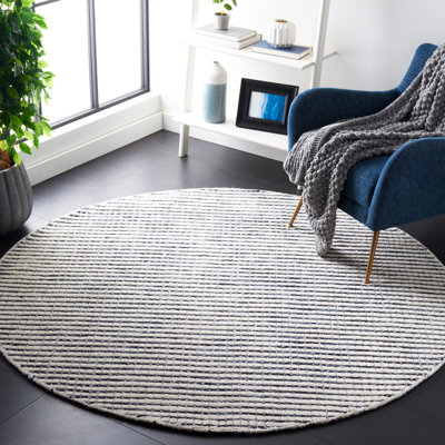Tapis rayé abstrait en laine touffeté à la main
