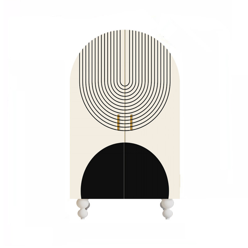 Armoire arquée avec tablettes et portes, Noir / blanc ivoire