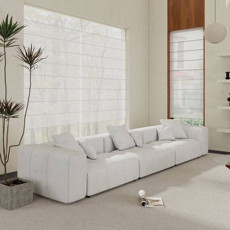 Canapé modulaire rembourré en tissu de lin 3 pièces Kay Crumley, H 24,8 po x l 144,17 po x P 40,55 po, 3, Blanc
