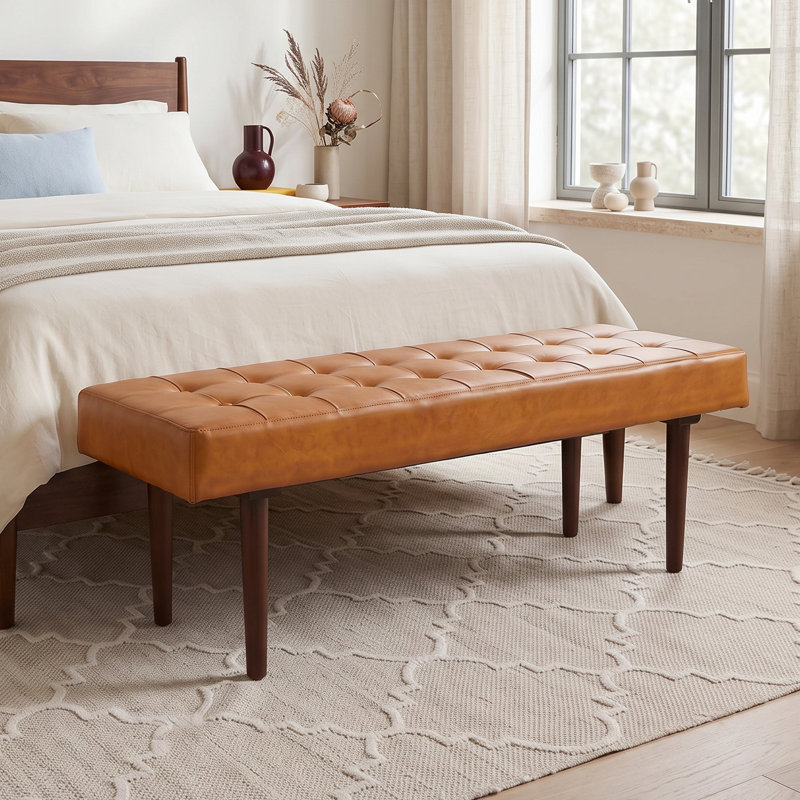 Banc en cuir véritable Ellar, Brun clair