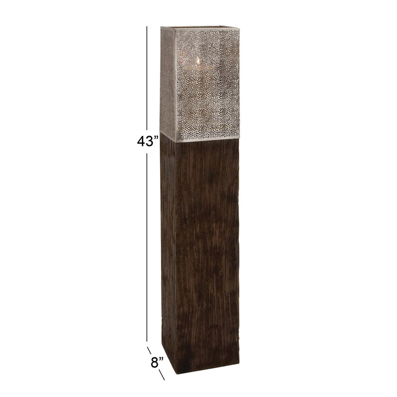 Wommack Mango Wood Handmade Laser Cut Metal Decorative Indoor Outdoor Brown Candle Lantern, 43" H x 8" W x 8" D