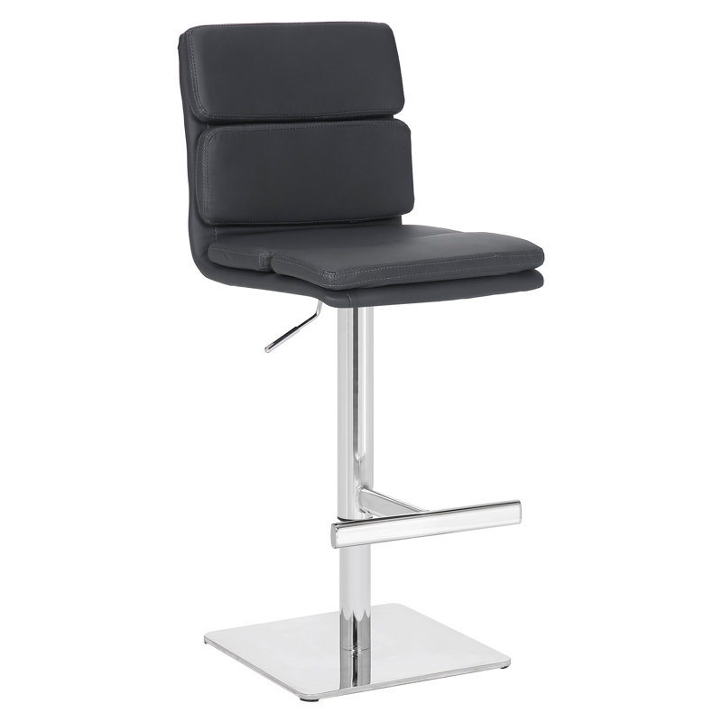 Batey Swivel Upholstered and Faux Leather Adjustable Height Bar Stool with Steel Frame, Grey Charcoal