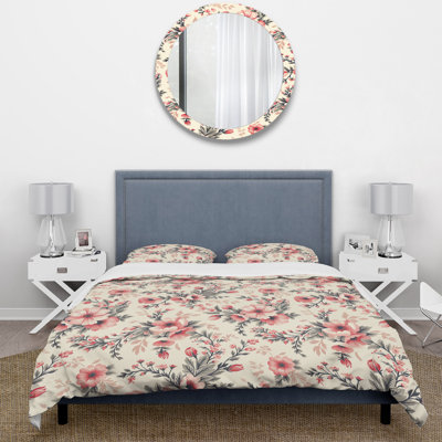 Ensemble de housse de couette Beige Pink Floral Meadows Print III - Traditional