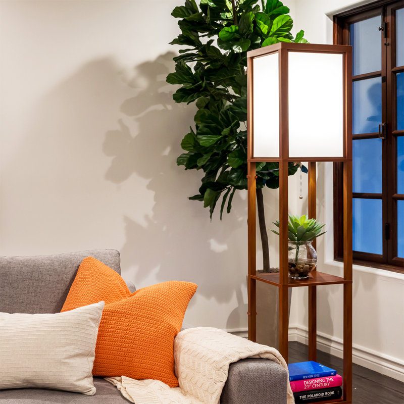 White Adjustable 63" Floor Lamp with Shelves for Nursery