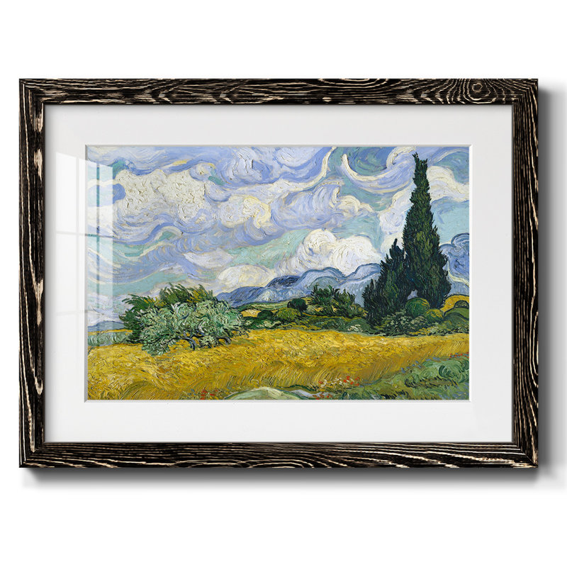 Champ de blé avec cyprès - reproduction encadrée rustique avec tableau mat, Noir, H 18 po x l 26 po x P 1,5 po