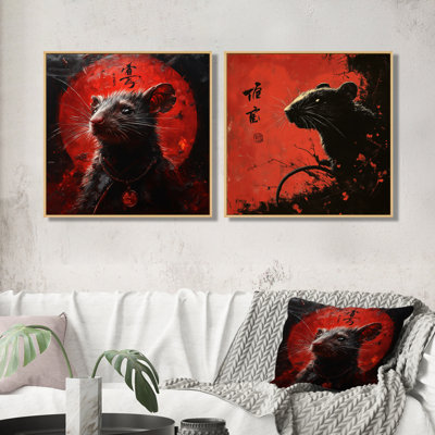 Chinese Zodiac Rats Ingenuity I - Mouse Wall Art - Modern Wall Art Decor Set 2 Piece