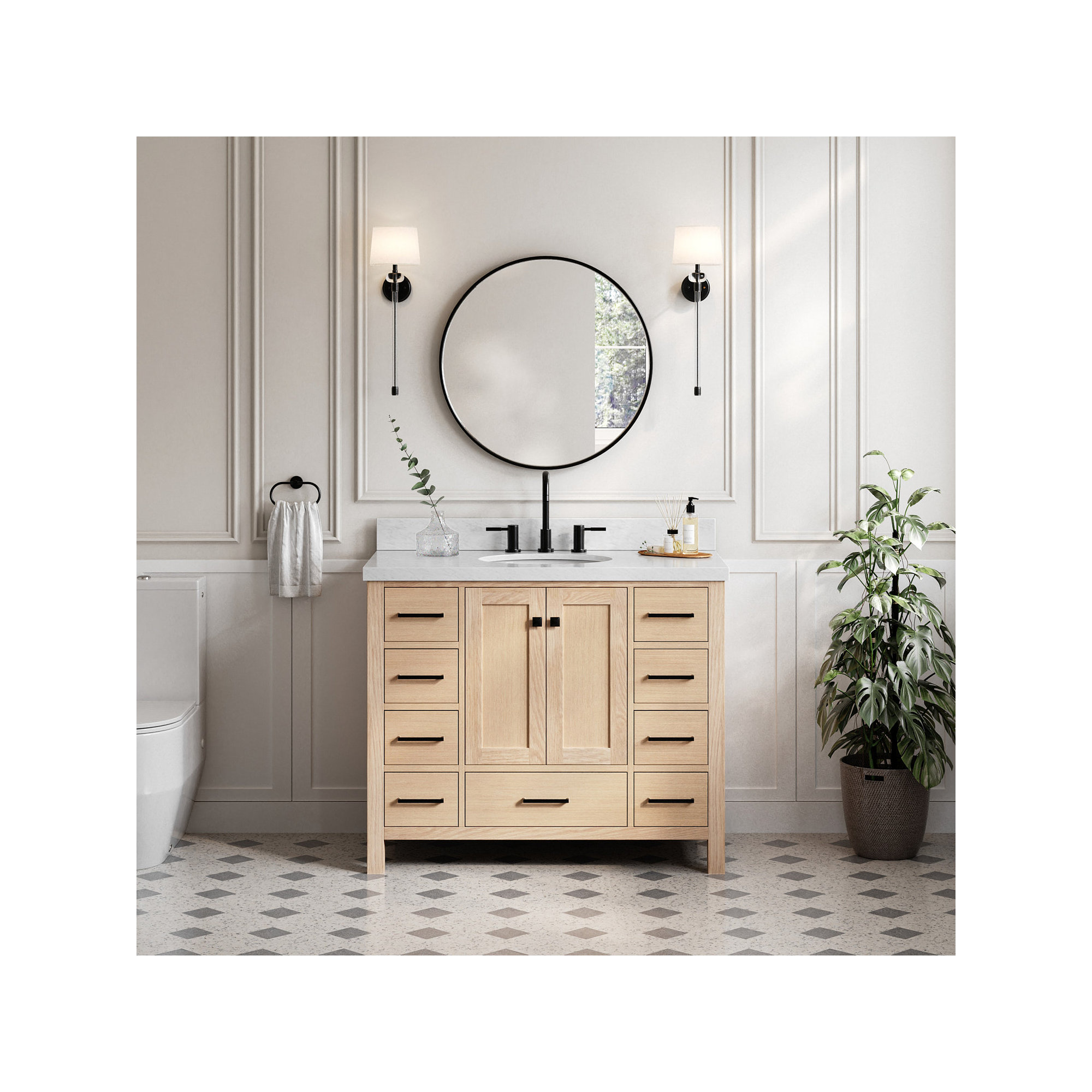 Cambridge 43'' Single Bathroom Vanity, Matte Black, Oak
