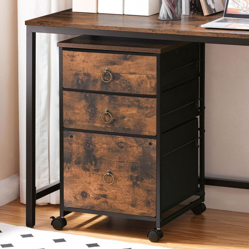3-drawer Mobile File Cabinet, Rustic Brown/Black