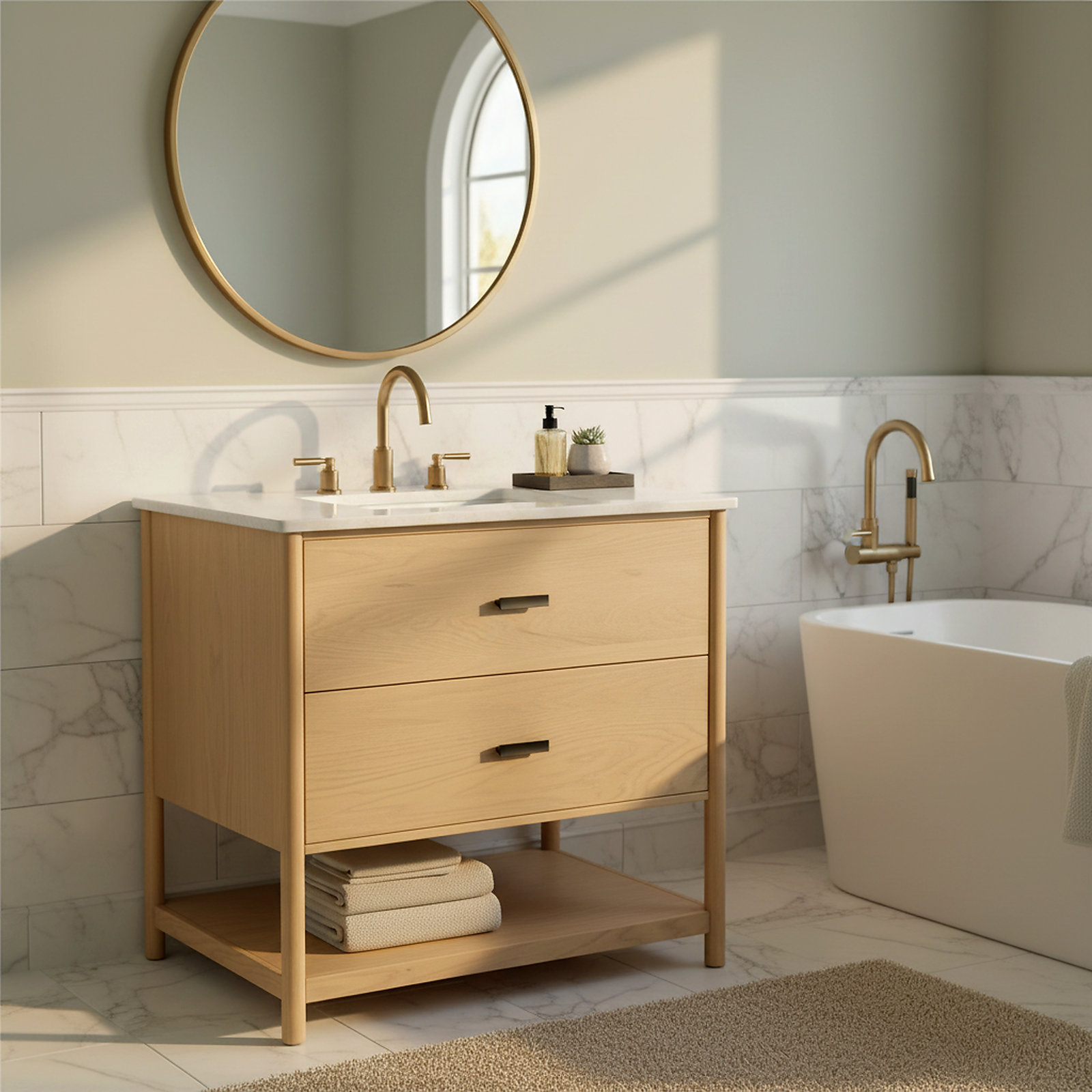Kaplan 36" Genuine Marble Single Bathroom Vanity, Natural