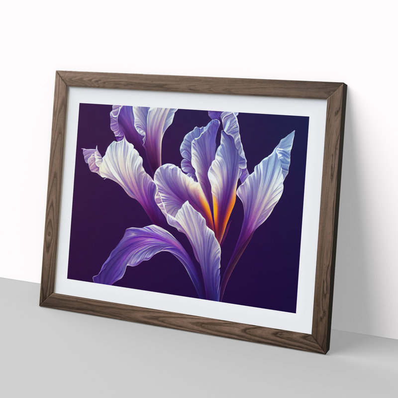 Fancy Iris Flowers 1 Piece Single Picture Frame Painting, 34cm H x 46cm W x 2cm D, Walnut