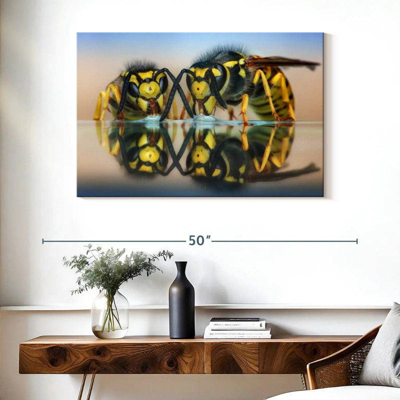 Brampt Two Wasps On Glass Table, 20" H x 30" W