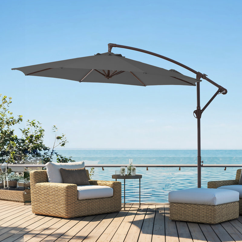 Parasol en porte-à-faux décalé en acier avec manivelle 120 po Haque, Gris, H 98,4 po x l 120 po x P 120 po
