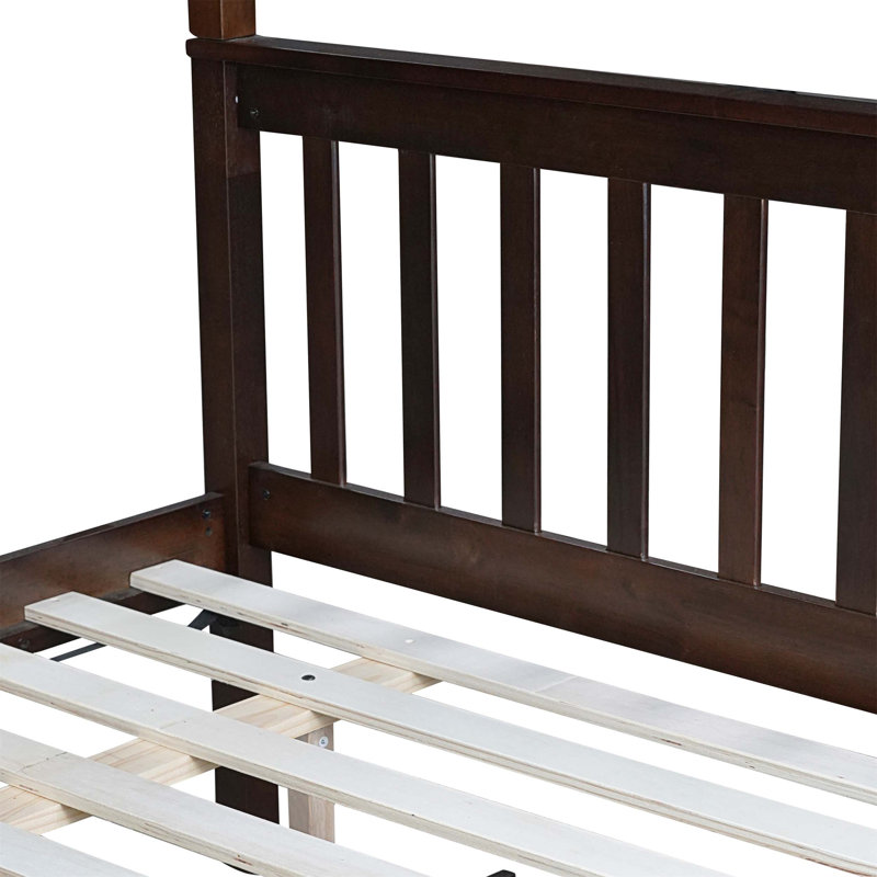 Lit simple au-dessus d'un lit double en bois avec lit gigogne, Espresso