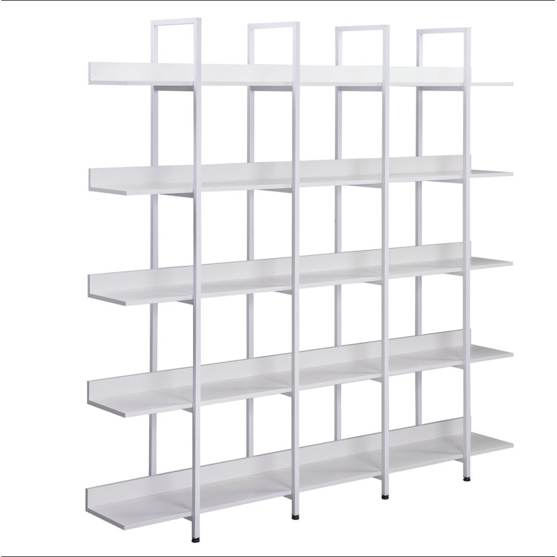 Bibliothèque à 5 niveaux avec bureau ouvert, tablette de style industriel rétro avec structure en métal, Blanc