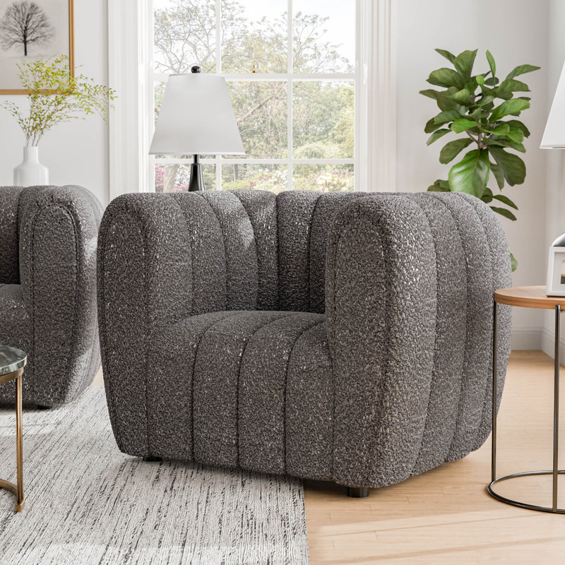 Fauteuil demi-tonneau capitonné Celal Channel, 100 % polyester gris anthracite
