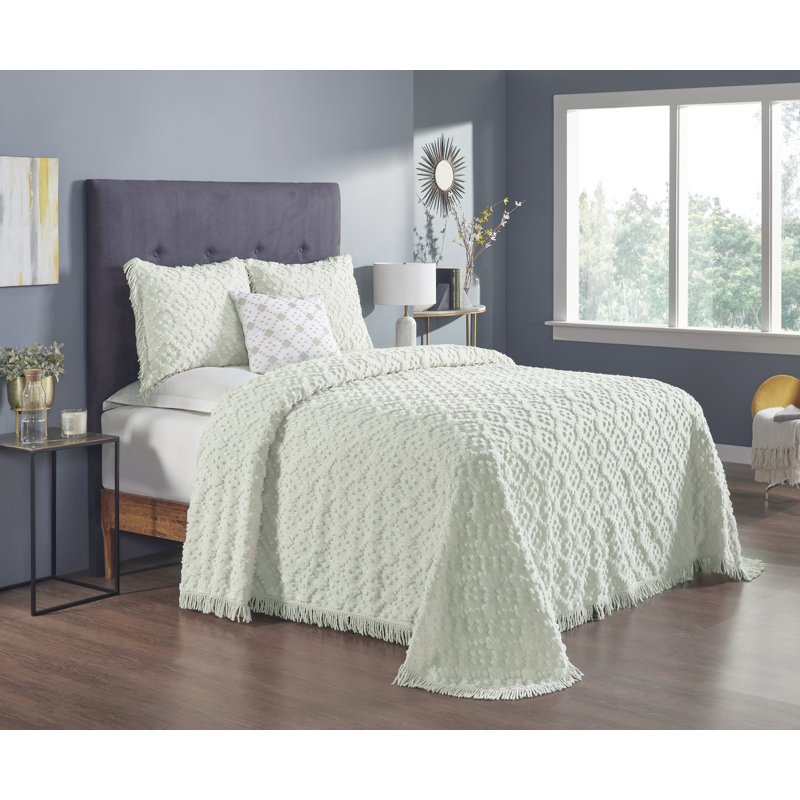Charleston Collection 100% Cotton Bedding sets, Machine Washable Soft and Breathable 4-piece Chenille Bedspread & Sham with Geometric Embroidery, All season
