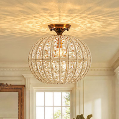 1 - Plafonnier semi-encastré sphérique en cristal antique clair