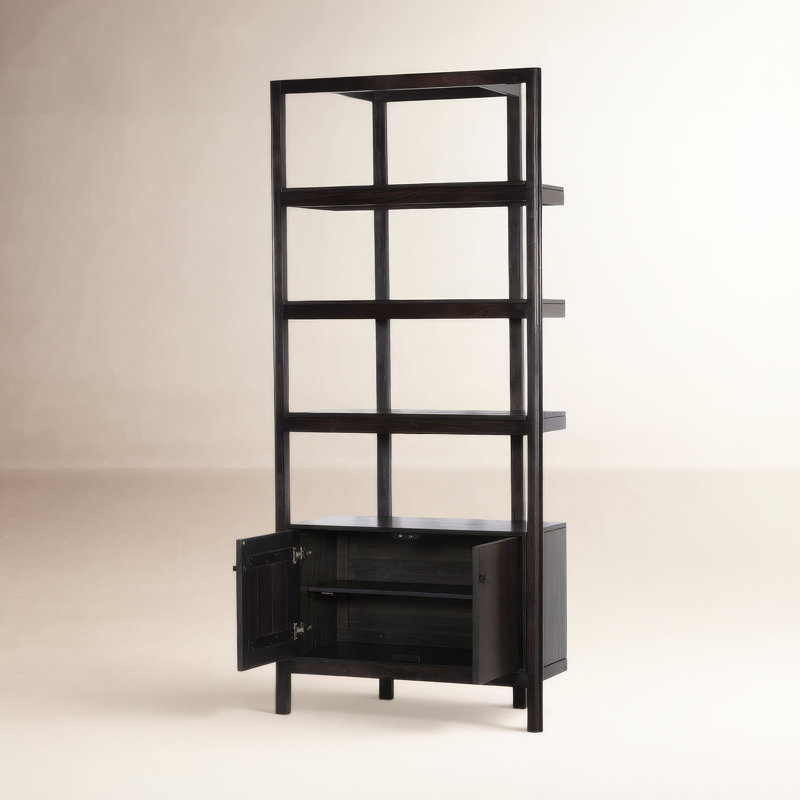 Bibliothèque standard en bois massif Jeanna, Bois d'hévéa noir usé