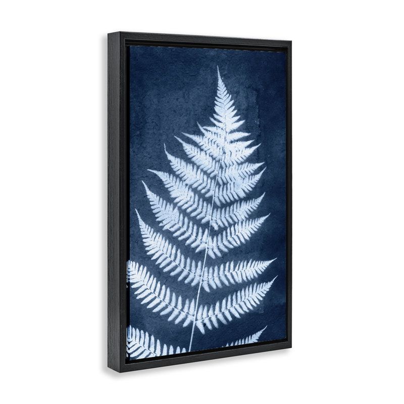 Toile flottante encadrée «Blue Natural Fern» par Jason Johnson, H 31 po x l 21 po, Cadre flottant noir de jais