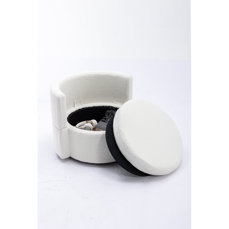 Fauteuil demi-tonneau pivotant avec rangement, Blanc peluche