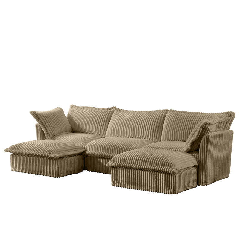 Canapé modulaire 4 places avec 2 repose-pieds, canapé modulaire, H 34,6 po x l 120 po x P 55 po, 5, Chameau