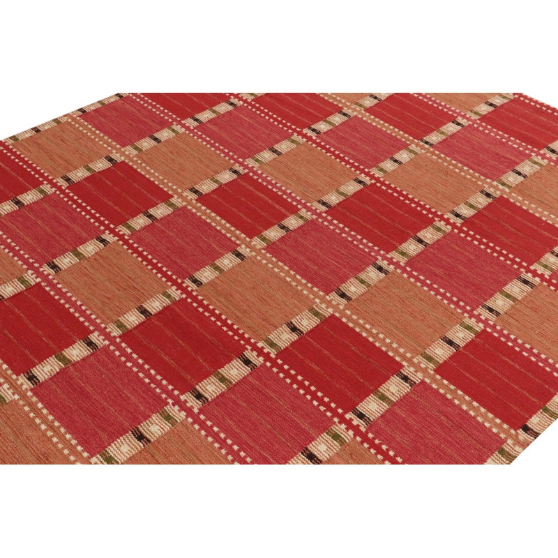 Scandinavian Rug In Red Pink, Beige Geometric Pattern By Rug & Kilim, Rectangle 9' x 12'