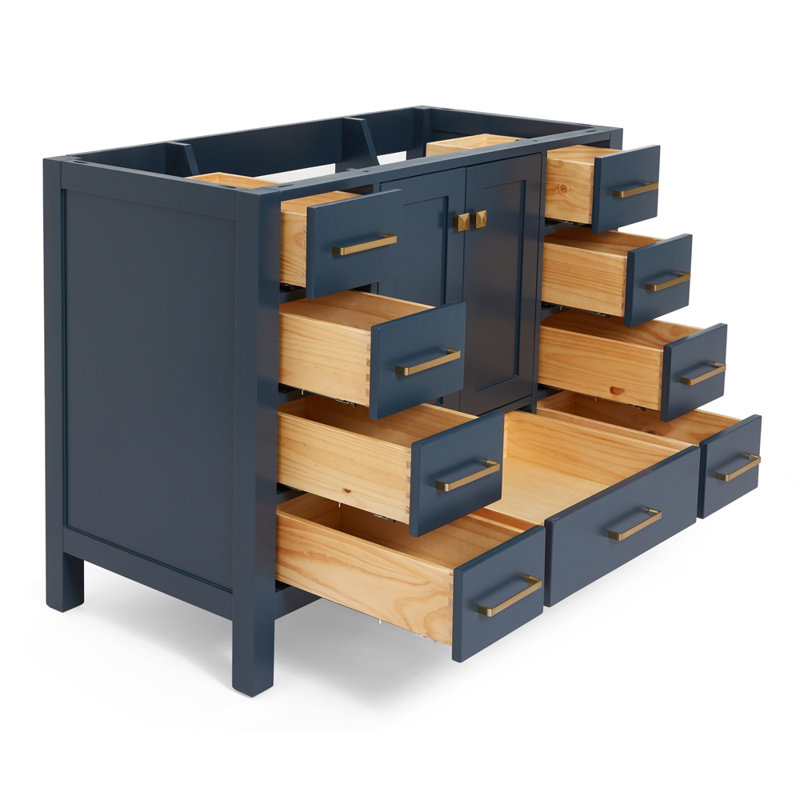 Cambridge 42'' W Single Bathroom Vanity Base, Satin Brass, Midnight Blue
