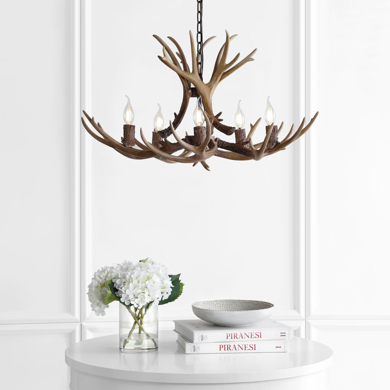 Rohrbach Candle Style Wagon Wheel Chandelier, Brown, 17.5" H x 30" W x 30" D