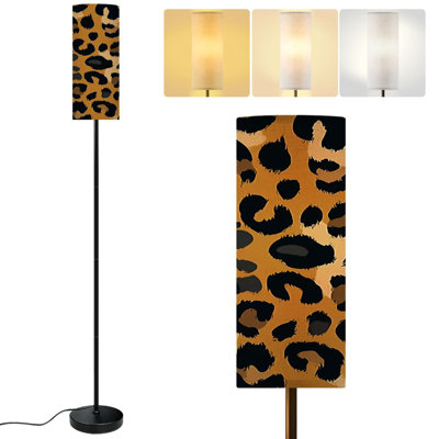  68.5" Standing Floor Lamp Abstract Leopard seamless Dimmable Metal Pole Lamp with Linen Lampshade LED Bulb Included
